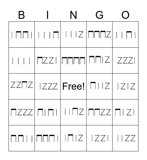 Rhythm Bingo - Stick Notation Bingo Card