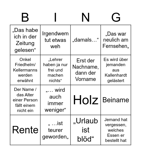 Familienbingo Card