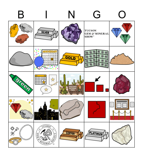 Tuscan Gem and Mineral Show Bingo Card