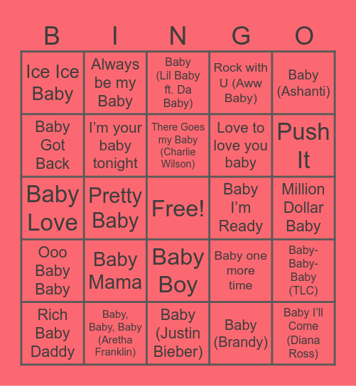 Jenesis Baby Bingo Card