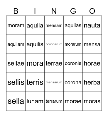 Declined 1st Declension Nouns Bingo Card