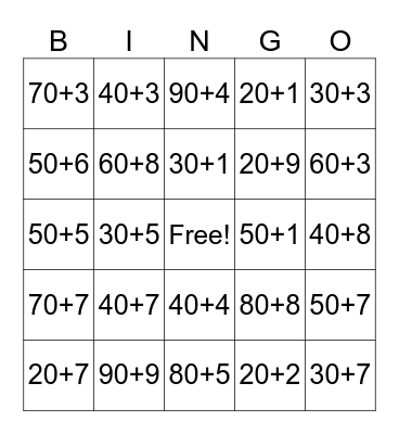 ADDITION WITH 10 Bingo Card