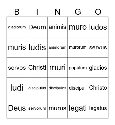 2nd Declension Masculine Nouns Bingo Card