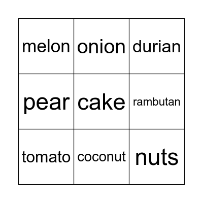 Fabulous Food Bingo Card