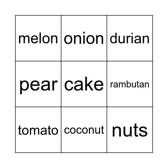 Fabulous Food Bingo Card