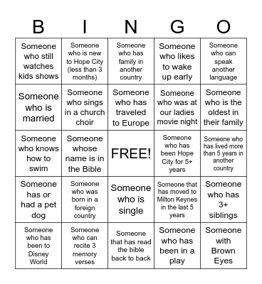 Human Bingo Card