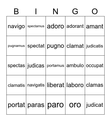 1st Conjugation Verbs Bingo Card