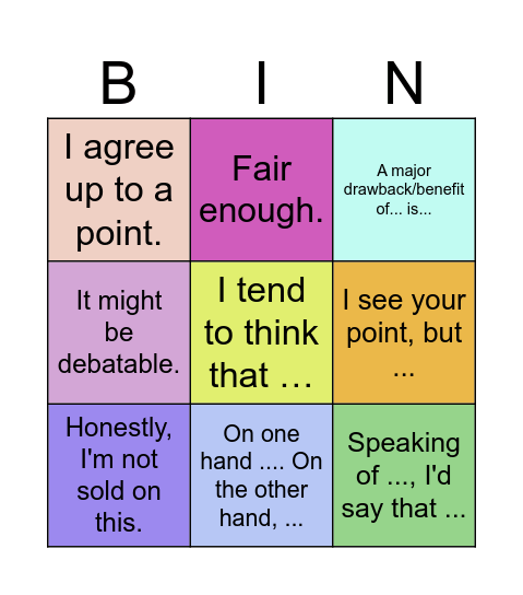Functional Phrases Bingo Card