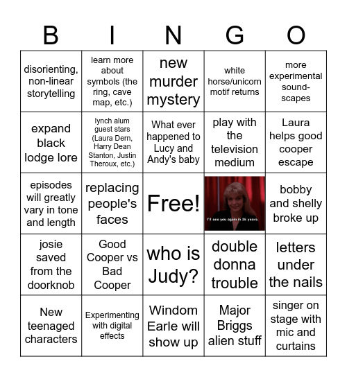 Twin Peaks: The Return Predictions Bingo Card