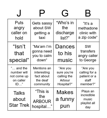 JP George Bingo Card
