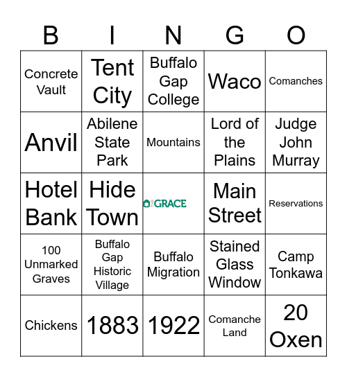 History of Buffalo Gap Bingo Card