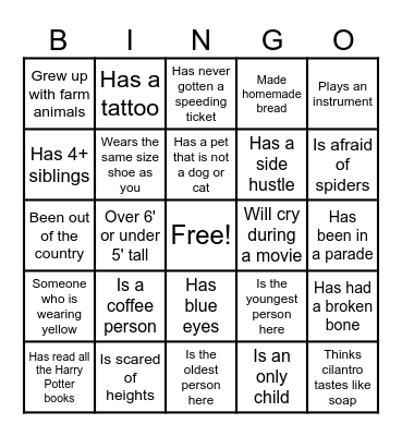 Find a person Bingo Card