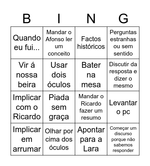 Isabel History Bingo Card