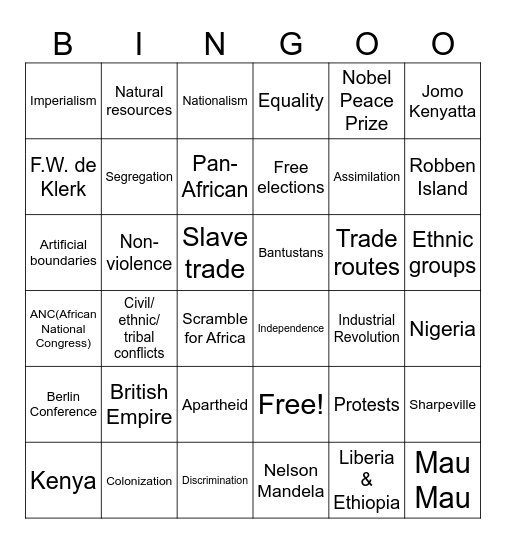 African History Review Bingo Card