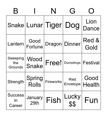 Chinese New Year Bingo Card