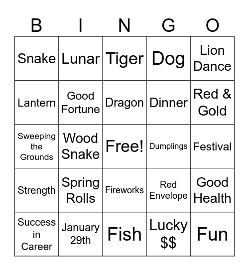 Chinese New Year Bingo Card