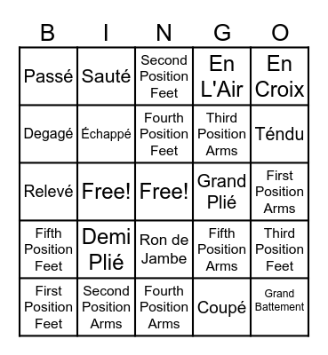 Ballet Terms Bingo Card