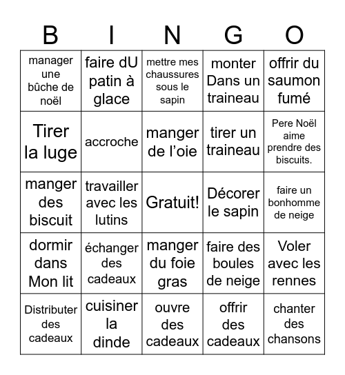 BHS Fr 2 Noël (liste 3) Bingo Card