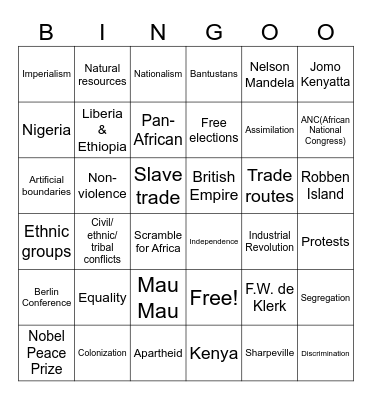 African History Review Bingo Card