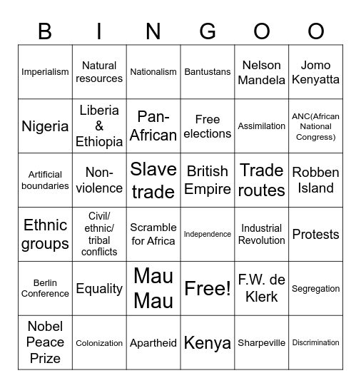 African History Review Bingo Card