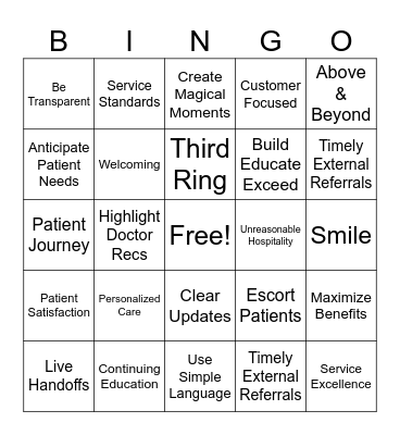 Service Excellence Bingo Card
