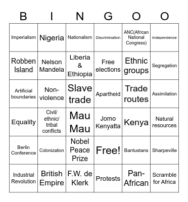 African History Review Bingo Card