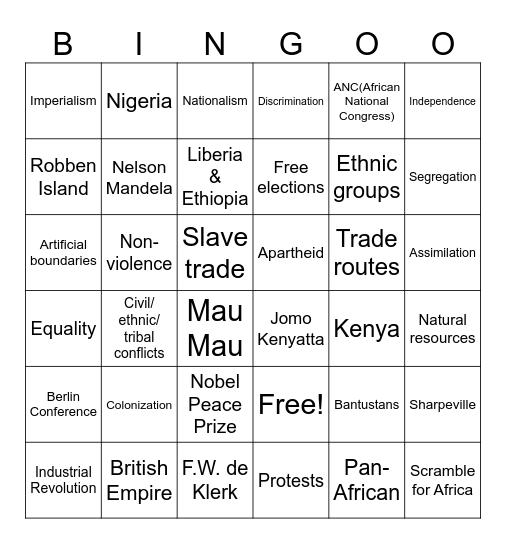 African History Review Bingo Card