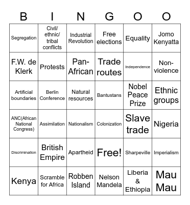 African History Review Bingo Card