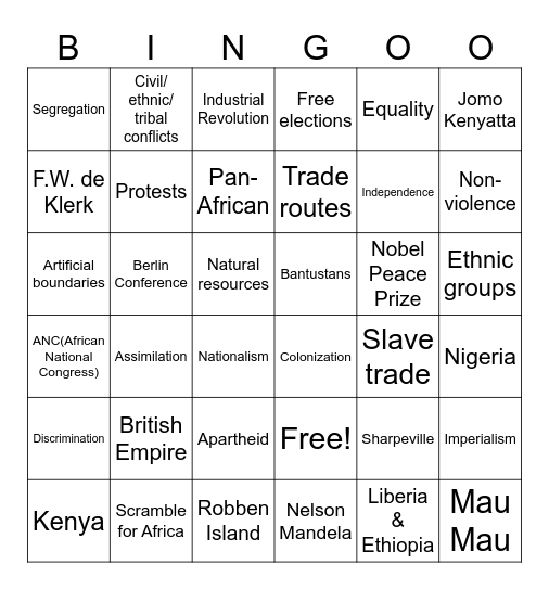 African History Review Bingo Card