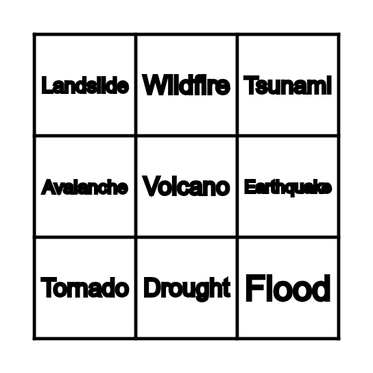 Natural Hazards Bingo Card