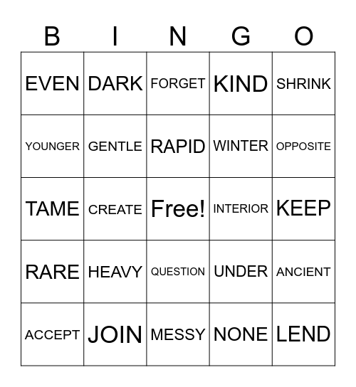 OPPOSITE DAY BINGO Card