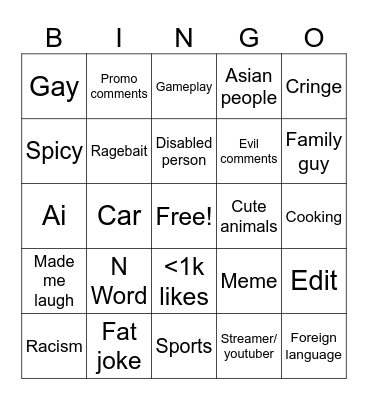IG Reels Bingo Card