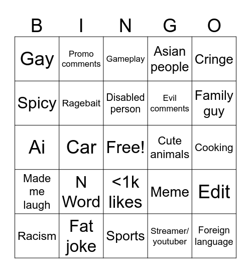 IG Reels Bingo Card