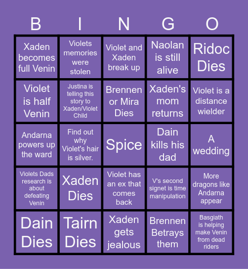 Onyx Storm Bingo Card