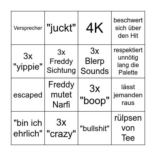 Narfi DBD Bingo Card