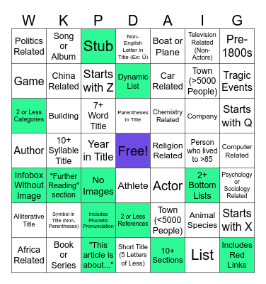 bad wikipedia bingo :) Bingo Card