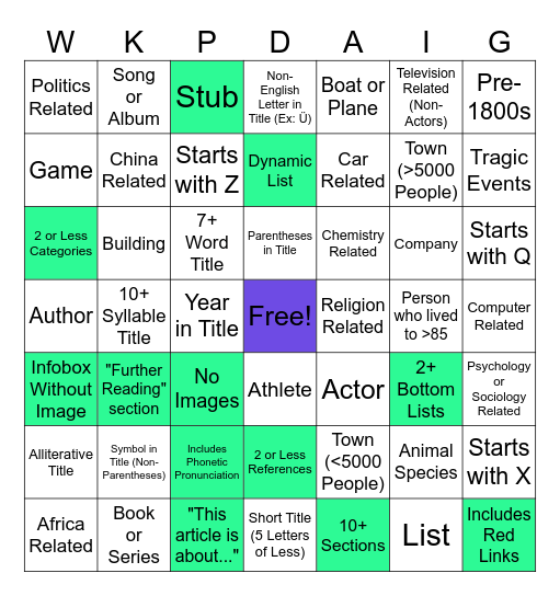 bad wikipedia bingo :) Bingo Card