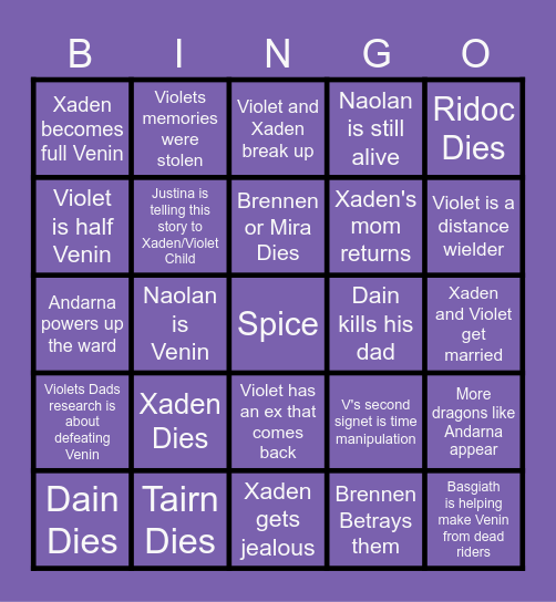 Onyx Storm Bingo Card