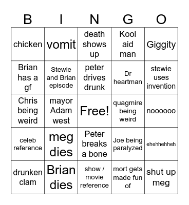 family guy bingo Card