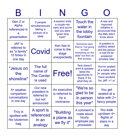 All Staff Shenanigans Bingo Card