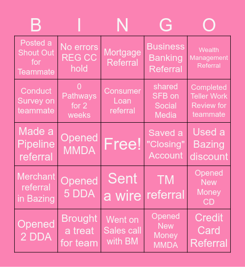 Retail Team Bingo Card