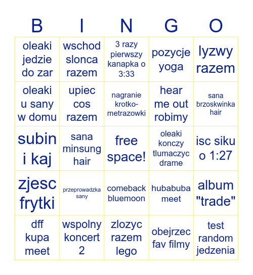 sana i oleaki 2025 Bingo Card