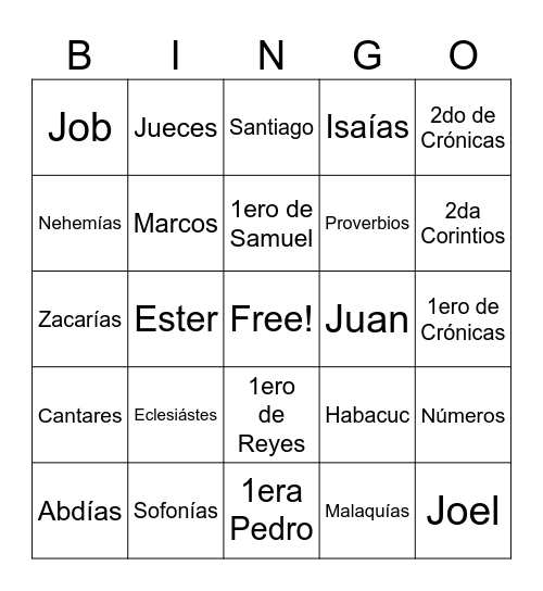 LIBROS DE LA BIBLIA Bingo Card