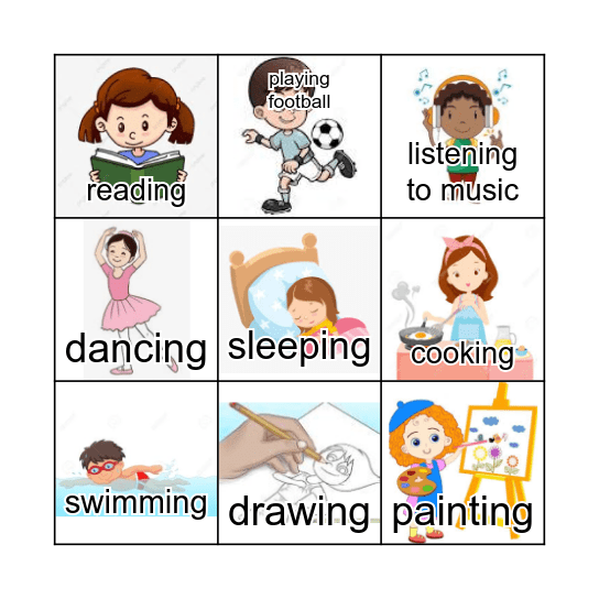 Free Time Activities Bingo Card