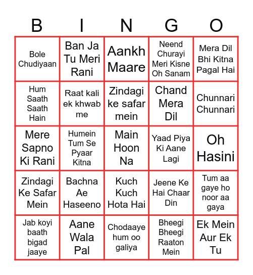 BOLLYWOOD MUSIC Bingo Card