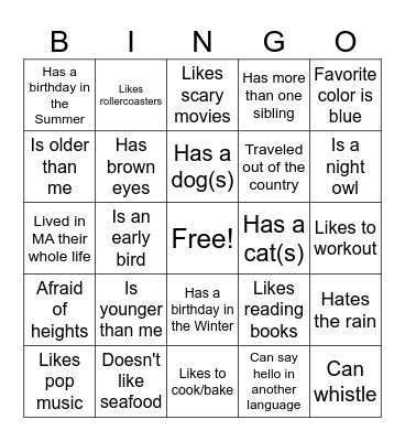 Social Bingo Card