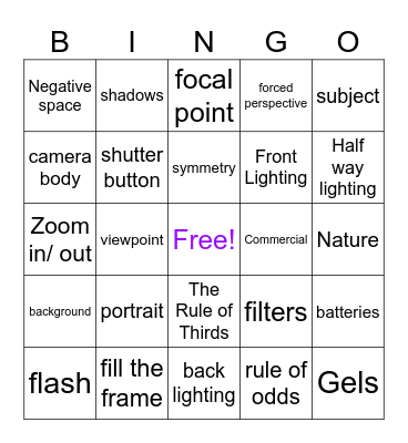 Photography Bingo! Bingo Card