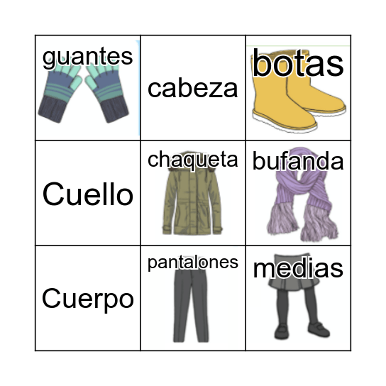 La ropa de invierno Bingo Card