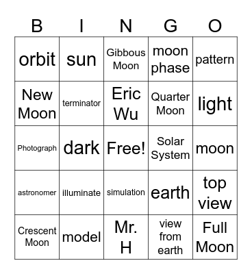 Earth, Moon, Sun Bingo Card
