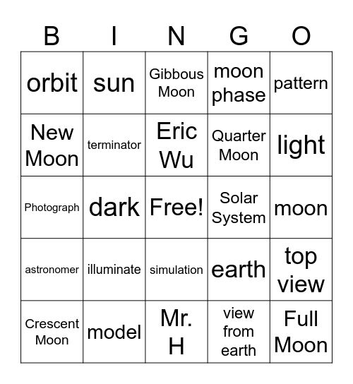 Earth, Moon, Sun Bingo Card